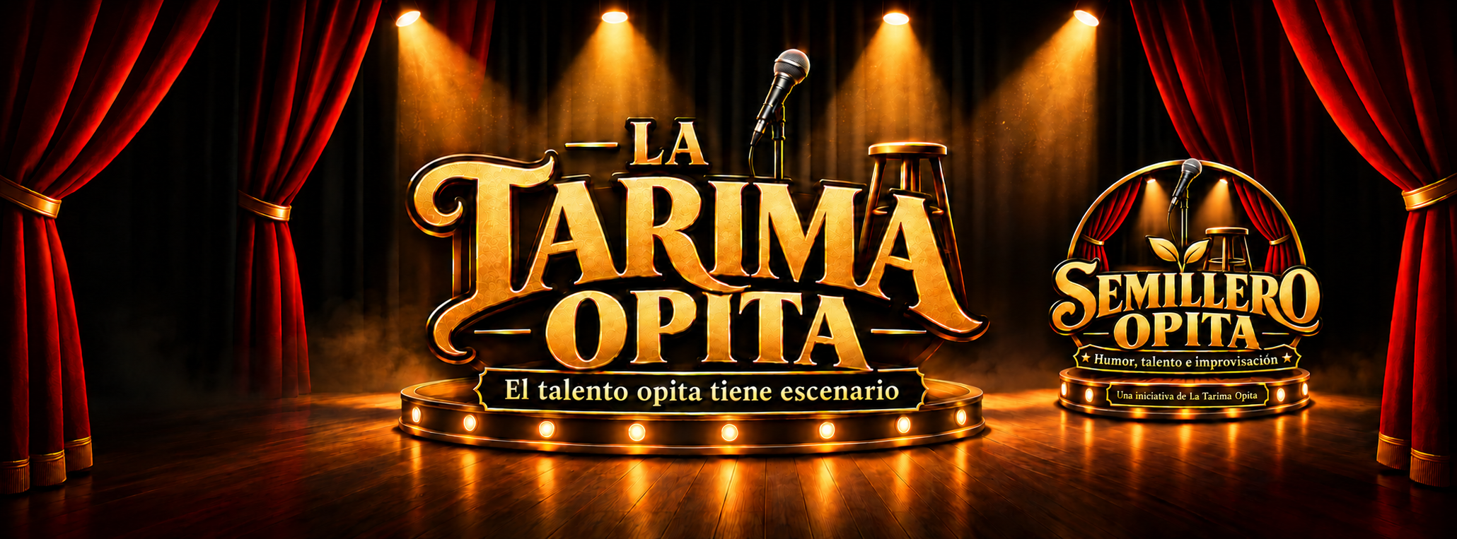 La Tarima Opita y Semillero Opita en un escenario dorado con cortinas rojas